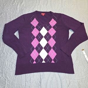 Merona Women's L Purple and Pink Argyle Sweater